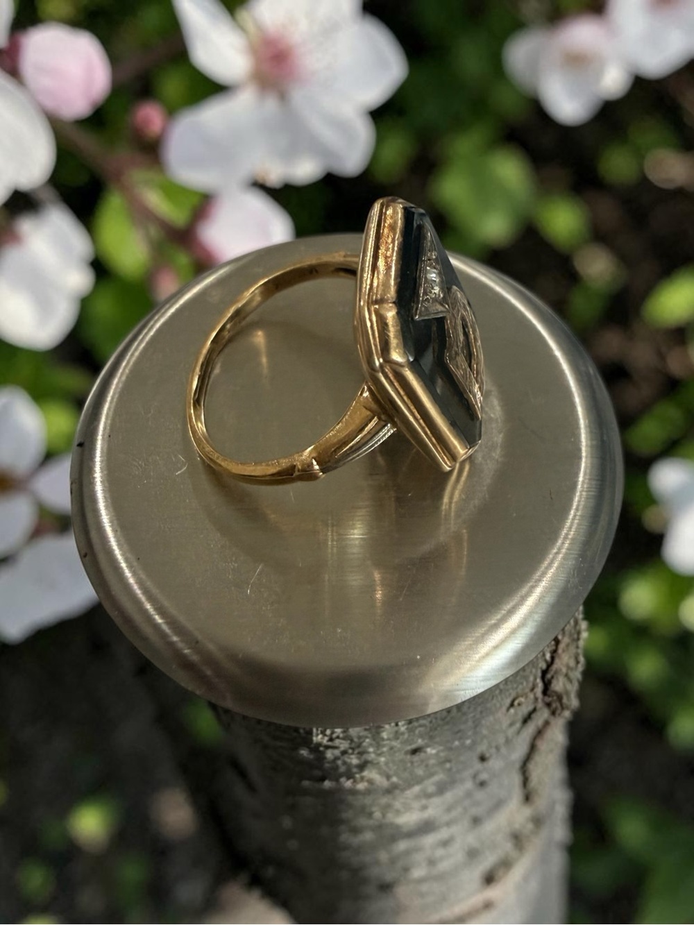 Vintage 14K & 18K Gold Diamond Initial D Signet Ring Size 5.25 - Picture 3 of 7